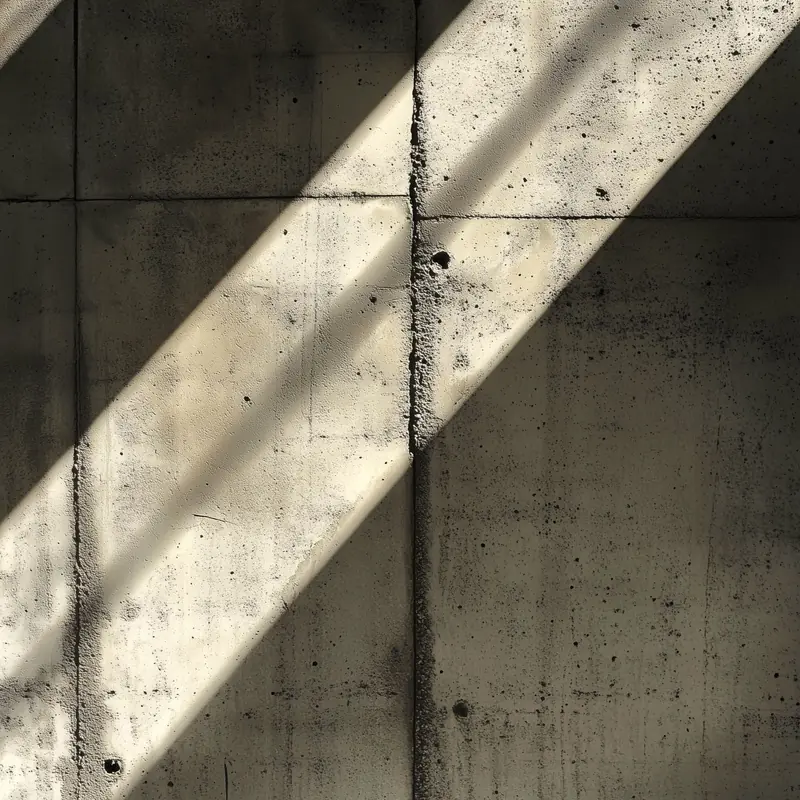 A concrete wall crossed by a diagonal band of light