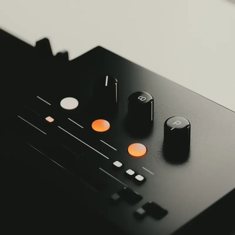 Knobs and faders of a black controller